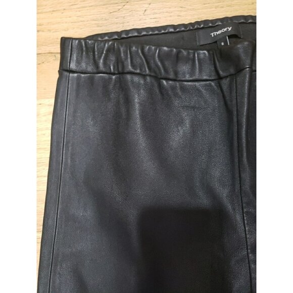 Theory Pants Black Lamb Adbelle Leather Stretch  Leggings Size 8 Elastic Waist - Picture 2 of 13